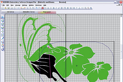 Bernina embroidery software hoop with layout object after split design