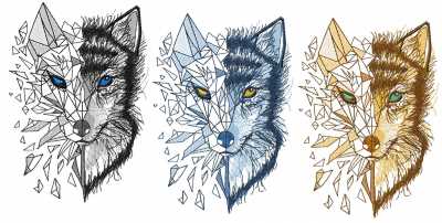 Colors variant for mosaic wolf embroidery design