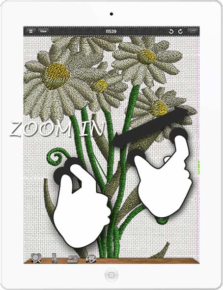 Zoom in function in Drawings Snap free machine embroidery software for iPad and iPhone