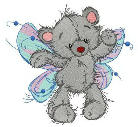 Adorable teddy fairy machine embroidery design