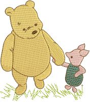 Winnie Pooh and piglet walking free embroidery design