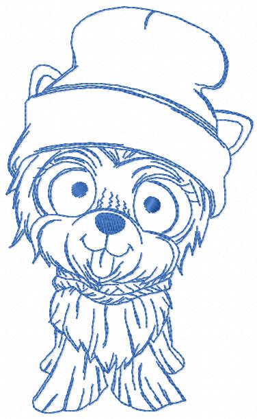 Dog in winter clothes for a walk embroidery design