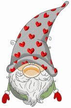 Gnome in phrygian cap with hearts embroidery design