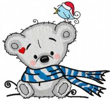 Teddy bear and little bird embroidery design
