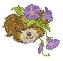 Puppy with Slender bindweed wreath embroidery design