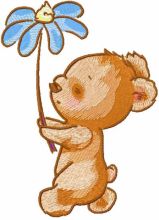 Walking Teddy with flower embroidery design