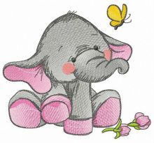 Elephant's touching acquaintance with butterfly embroidery design