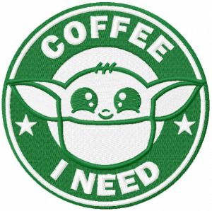 Yoda i need coffee embroidery design