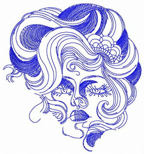 Haughty woman face machine embroidery design