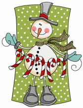 Snowman with candy cane garland embroidery design