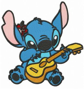 Stitch playing guitar embroidery design