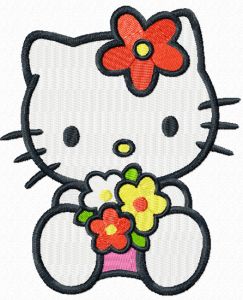 Hello Kitty with sea of flowers embroidery design