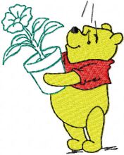 Winnie Pooh with flower 2 embroidery design