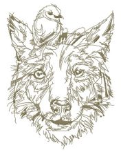Dog with bird on head sketch embroidery design