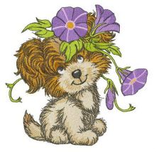 Puppy with Slender bindweed embroidery design