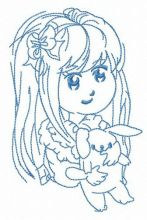 Long haired girl with bunny embroidery design