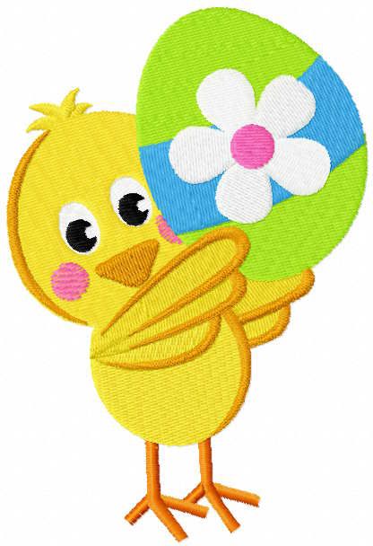 Chick holding easter egg embroidery design
