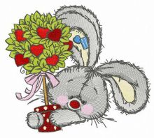 Bunny with love tree embroidery design