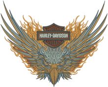 Harley Davidson flamed eagle embroidery design