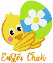 Baby chick holding painted easter egg embroidery design