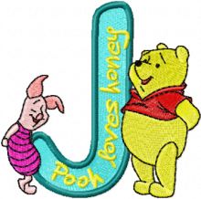 Winnie Pooh and Piglet Alphabet Letter J embroidery design