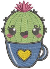 Smiling cactus in a pot with heart embroidery design