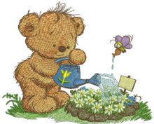 Teddy bear with watering can 5 embroidery design