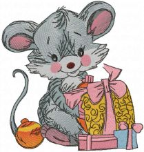Cute mouse with gift box embroidery design