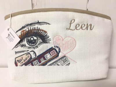 Cosmetic bag with Make up machine embroidery design