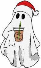 Christmas ghost with iced coffee embroidery design