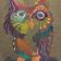 Owl in colors design embroidered on leather bag