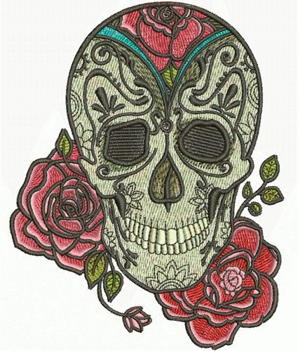 Skull and rose machine embroidery design