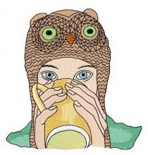 Girl in owl hat embroidery design