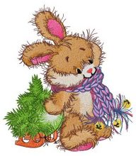 Adorable bunny with tiny fir tree embroidery design