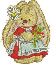 Bunny Mi with strawberries embroidery design
