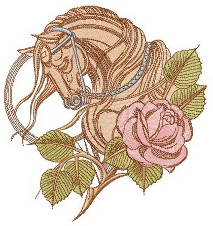 Tired horse and rose machine embroidery design