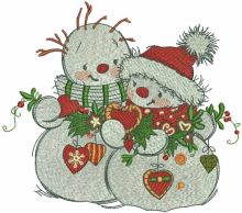 Snowmens meet the new year embroidery design