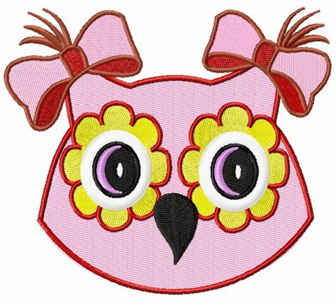 Pink owl girl machine embroidery design