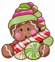 Surprised gingerbread man embroidery design