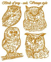 Birds of prey - owls. Vintage style 2 embroidery design