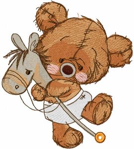 Teddy bear with horse on a stick embroidery design