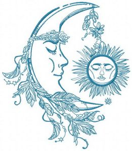 Sleeping moon and sun embroidery design