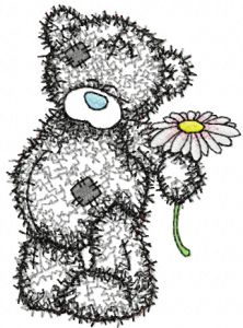 Teddy Bear with chamomile applique embroidery design