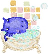 Hippo in the Bathtub embroidery design