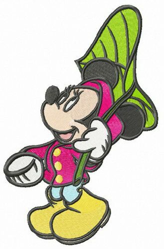 Minnie Mouse with leaf umbrella machine embroidery design
