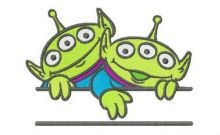 Two Little Green Men monogram embroidery design
