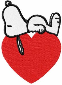 Sleeping Snoopy and heart embroidery design