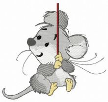Mouse holding stick embroidery design