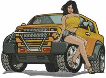 Sexy girl and SUV embroidery design