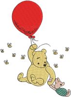 Winnie Pooh and piglet flying together free embroidery design